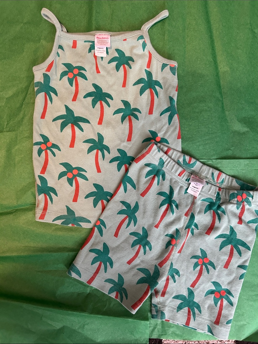 Hanna Andersson Palm Tree Tank & Shorts Pajama Set - Mint Green, Teal & Coral